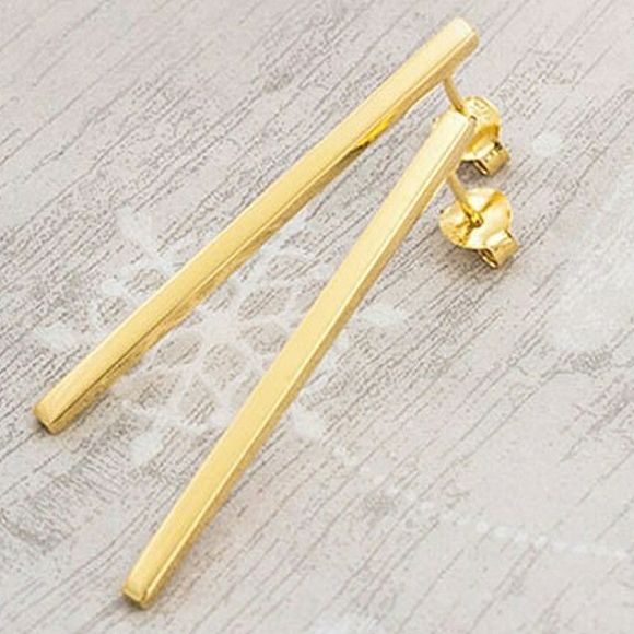 FOR SWANAPPROACH .925 Sterling Silver 24k Gold Vermeil Style Stick Stud Earrings - Picture 2 of 5